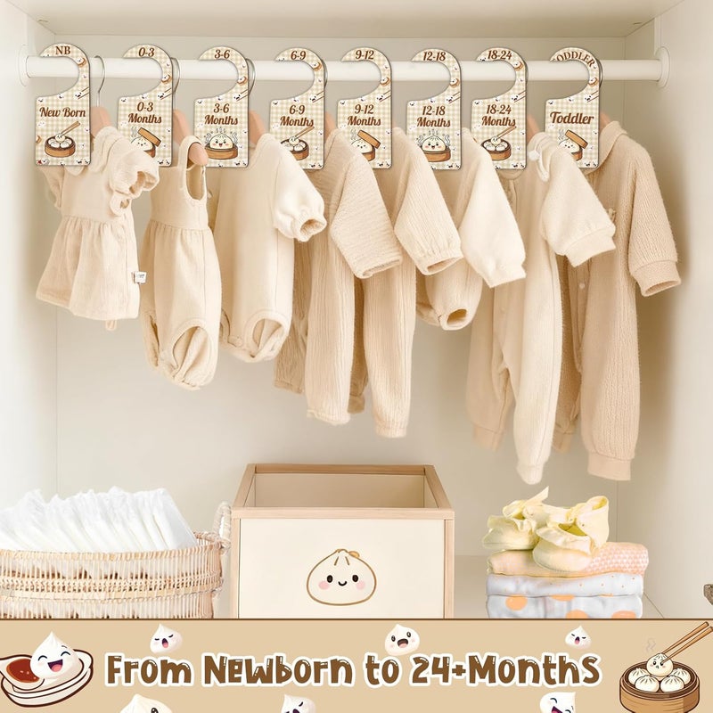 CORNER LACE Baby Closet Dividers 8PCS, Cute Dumpling Themed Wooden Double-Sided Clothes Size Hanger/Organizer from Newborn to Toddler for Nursery Decor Baby Shower Birthday Gender Reveal Party Gift - Image 4